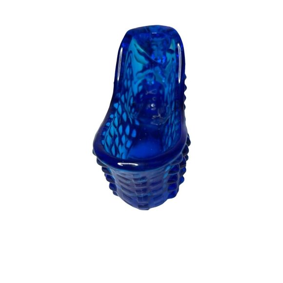 Vintage Fenton Colonial Blue Hobnail Glass Cat Head Slipper Shoe Figurine 5-7/8" - Picture 4 of 7